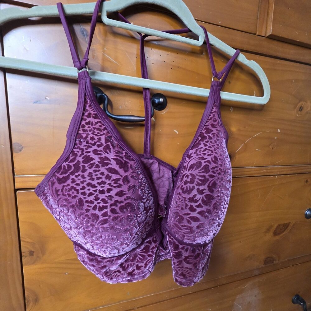 Victoria’s Secret PINK Floral Velvet Lightly Lined Bralette Size Large Purple